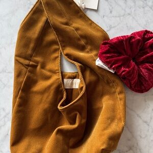 Sezane scrunchie and Merit makeup bag